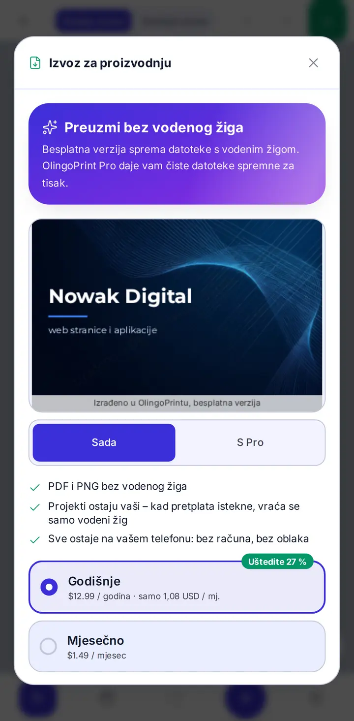 Pro: izvoz bez vodenog žiga
