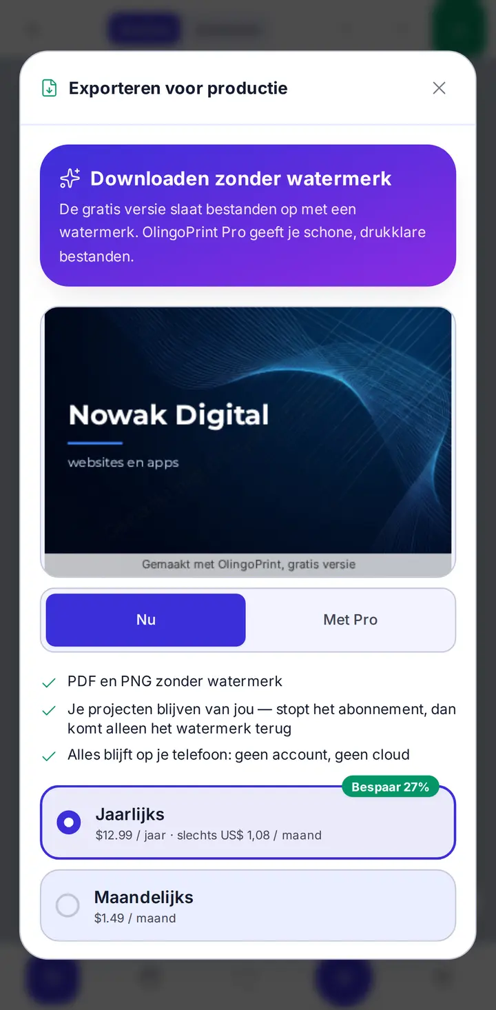 Pro: export zonder watermerk