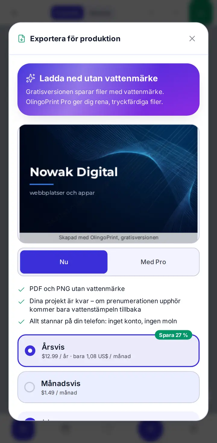 Pro: export utan vattenstämpel